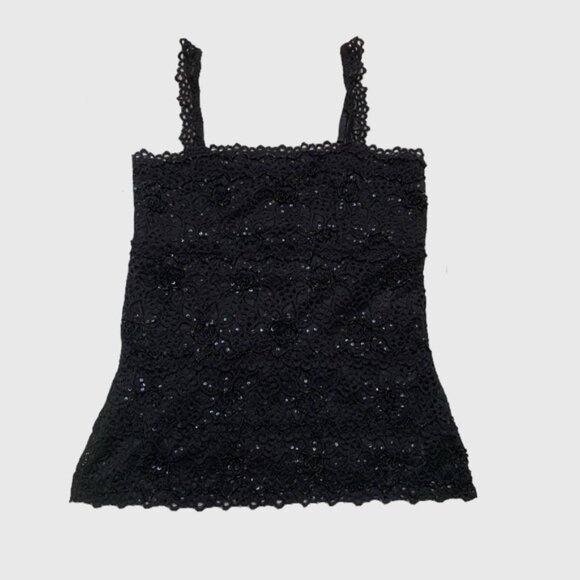 Le Chateau Y2K Black Lace Sequin Straight Neckline Tank Top - Picture 1 of 5